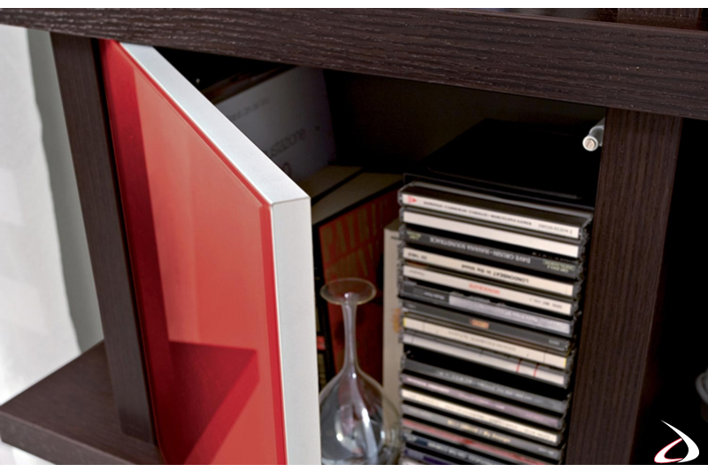 Libreria pensile modulare sospesa con anta in vetro colorato