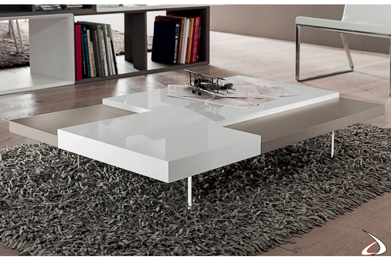 Tavolino moderno da soggiorno con piedini trasparenti
