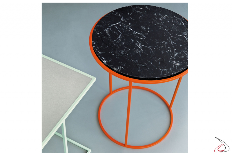 Tavolino in marmo nero rotondo da soggiorno
