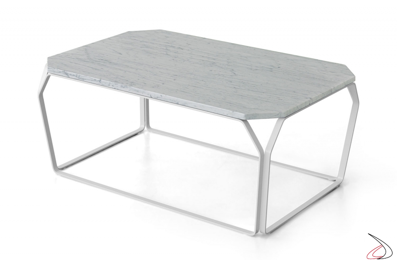 Tavolino rettangolare basso con piano in marmo bianco