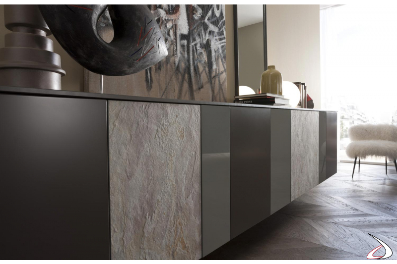 Sideboard suspended with stone and wood doors