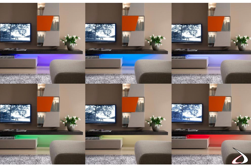 Parete attrezzata da soggiorno di design con luce led colorata