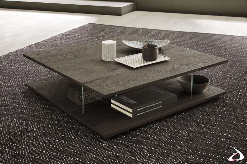 Design square ash coffee table with glass dividers