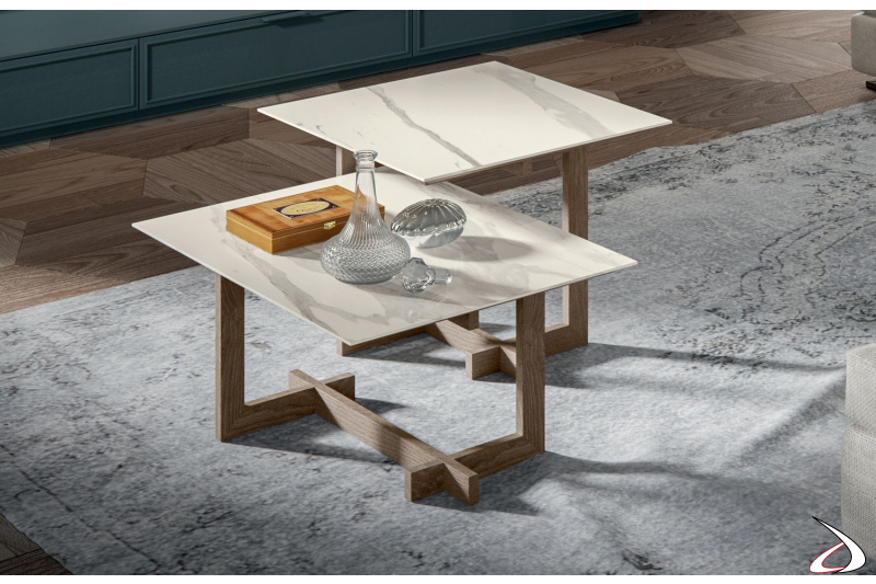 Tavolini contemporanei di design in legno frassino con piano in laminam