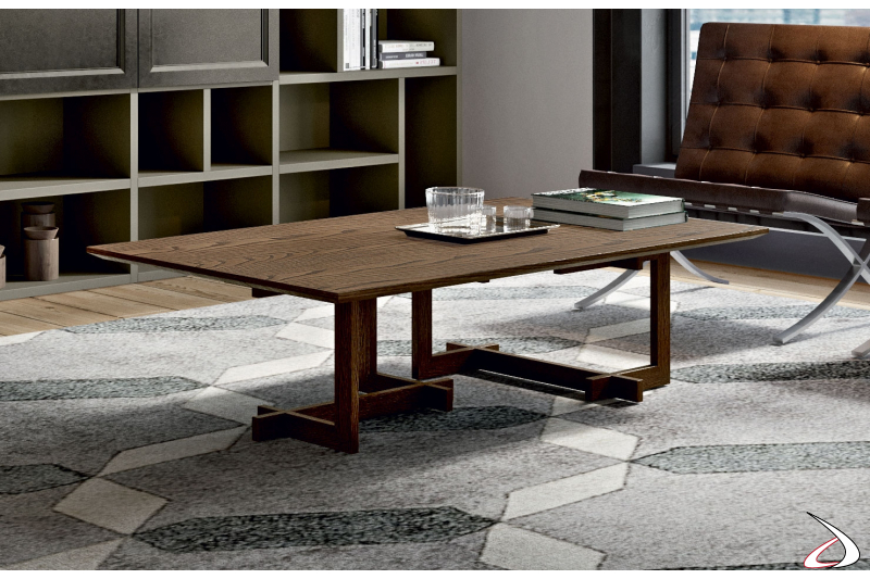 Low rectangular stained ash wood coffee table for living room