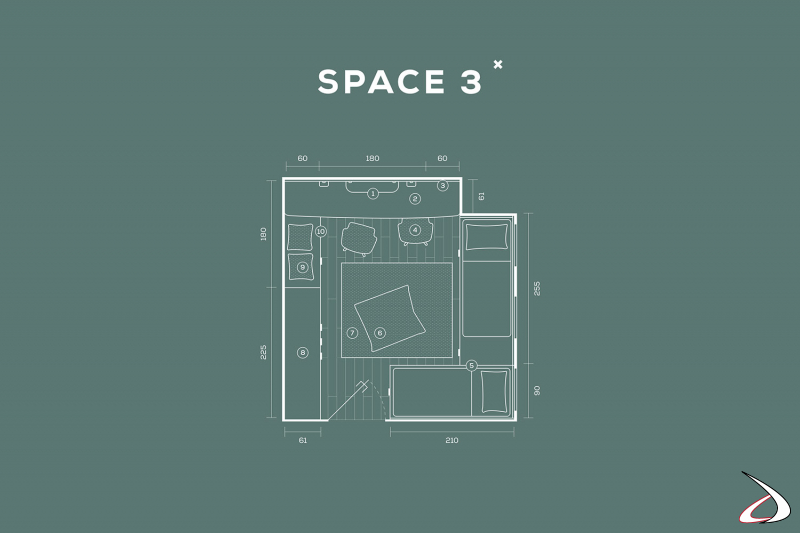 Schlafzimmergröße mit individuell gestaltbaren Elementen.