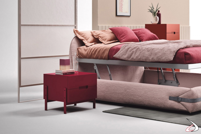 Comodino rosso 2 cassetti per camera da letto con gambe alte in metallo
