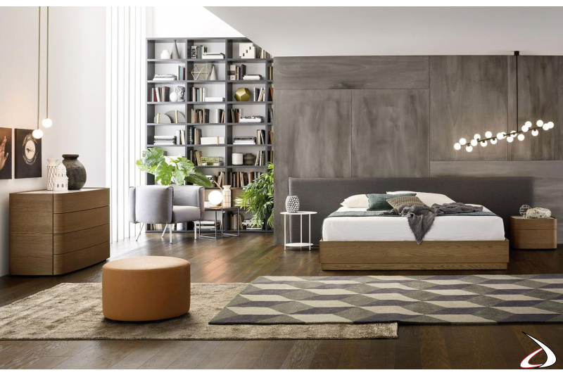 Camera da letto in legno con comò di design