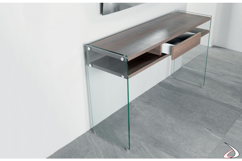 Wooden design console with glass legs