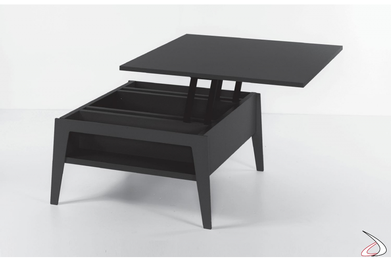 Tavolino quadrato grigio di design con piano alzabile