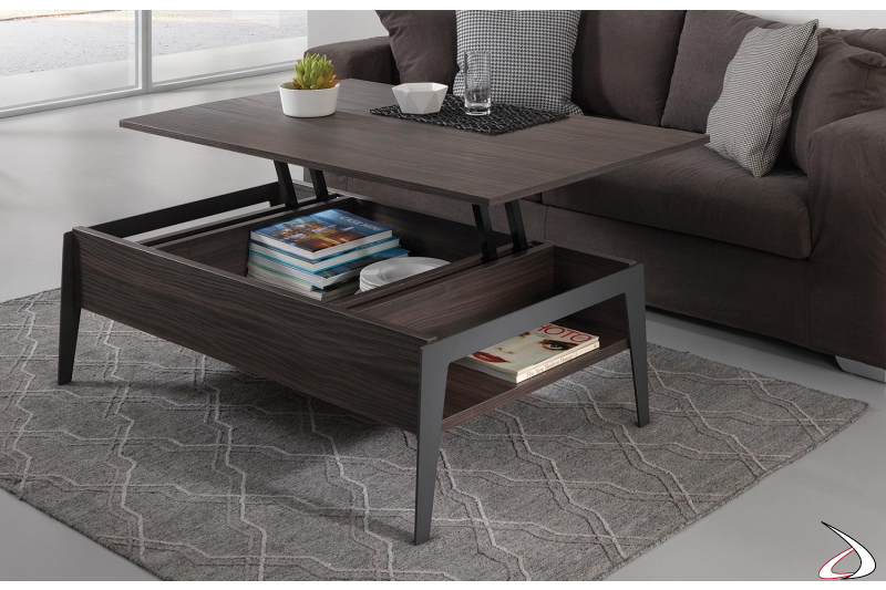 Tavolino contenitore con piano alzabile di design da soggiorno