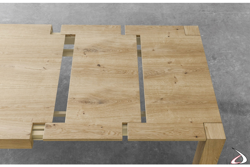 Tavolo moderno in legno rovere naturale grezzo con 2 allunghe da soggiorno