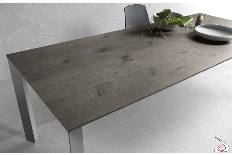 Tavolo moderno da soggiorno con piano in impiallacciato rovere grafite