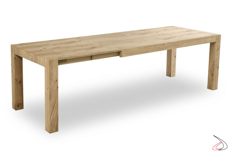 Tavolo in legno rovere grezzo nodato da soggiorno con 2 allunghe per 12 persone