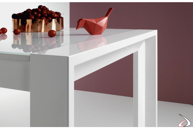 Tavolo design da soggiorno allungabile in vetro bianco con gambe perimetrali