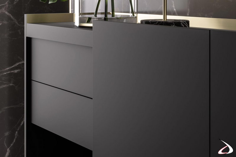 Eleganter schwarzer fenix Design-Büroschrank mit Türen und Schubladen