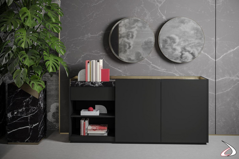Designer-Büroschrank mit Marmorplatte und Messingpaspel