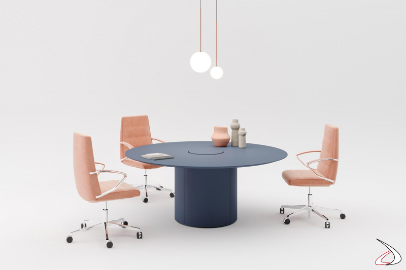 Tavolo rotondo ufficio colorato moderno con inserto rotondo centrale
