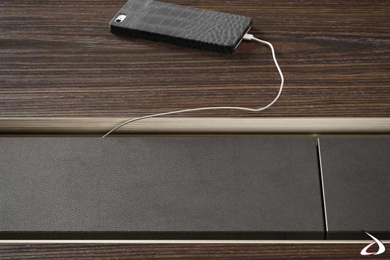 Meeting room table with leather cable channel