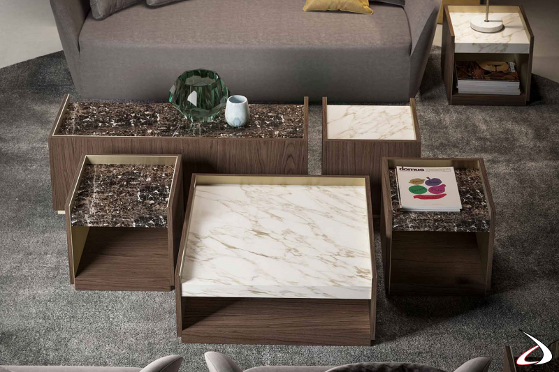 Mesas bajas de diseño con tapa de mármol para sala de espera de oficina