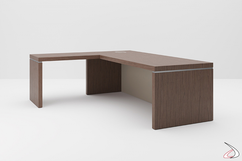 Moderna mesa de oficina de esquina en melamina de color nogal