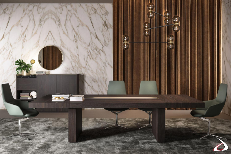Tavolo ufficio per sala riunioni in legno elegante con passacavi centrale