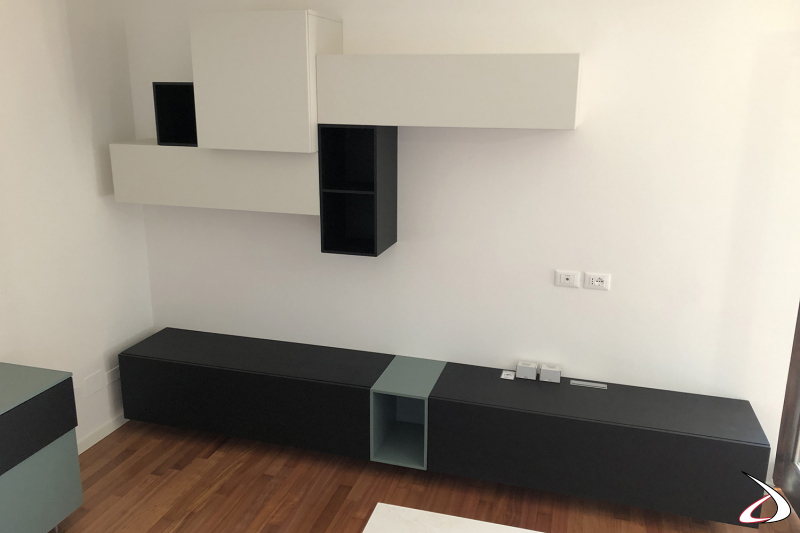 Wohnzimmermöbel mit Schrankwand, Sideboard und ausziehbarem Tisch mit Keramikplatte