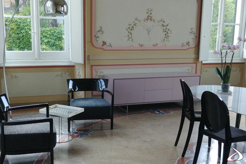 Progetto e realizzazione soggiorno e sala da pranzo in un appartamento di un palazzo antico restaurato