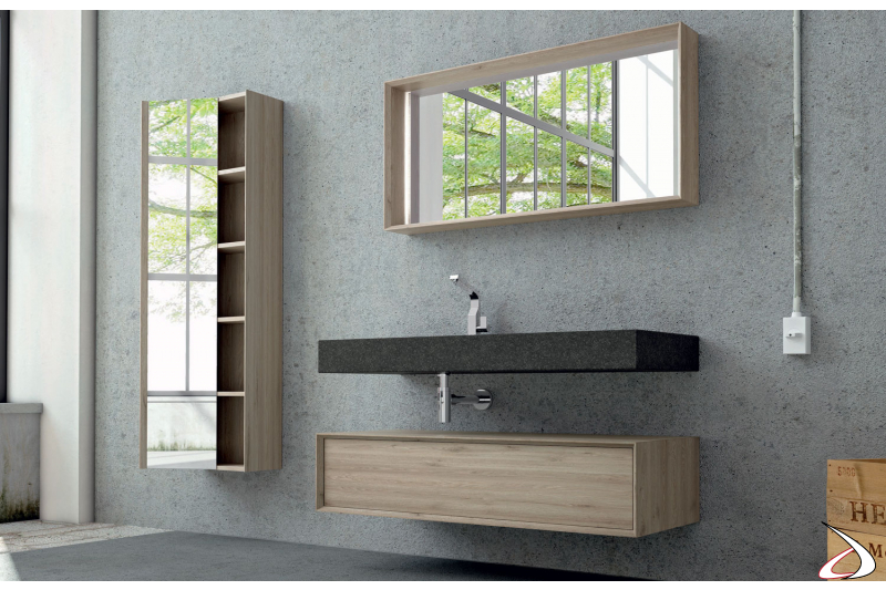 Bagno in legno di design con lavabo in gres