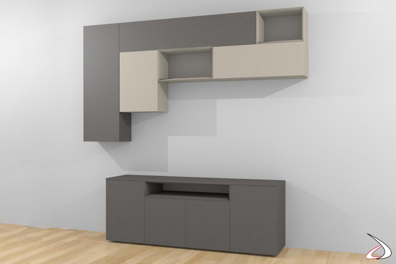 Render 3D progetto arredo mobile soggiorno