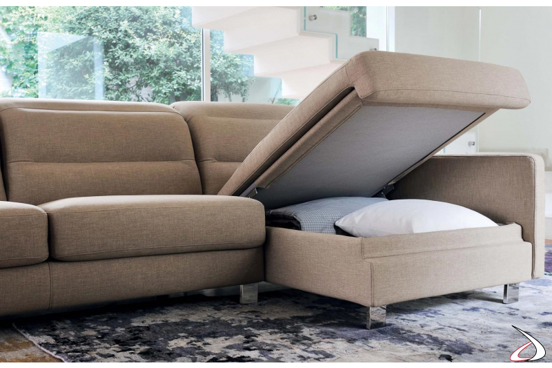 Divano letto design con penisola contenitore