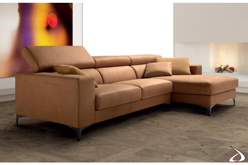 Leather sofa with peninsula and reclining headrest
