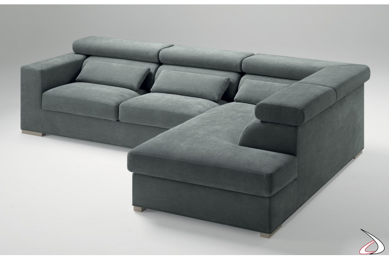 Corner designer fabric sofa with adjustable headrests