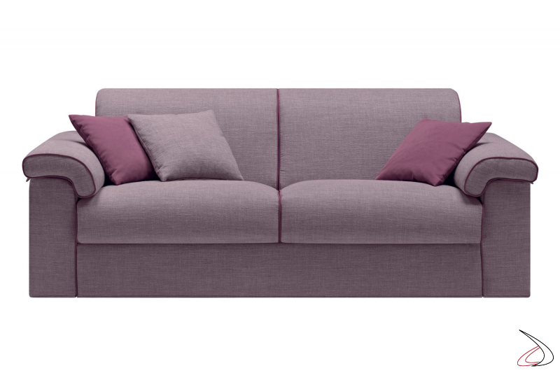Sofa bed with usual armrests and stitching line