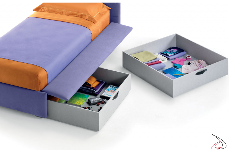 Modern sommier bed with pull-out drawers