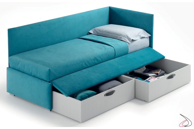 Single bed with pull-out drawers