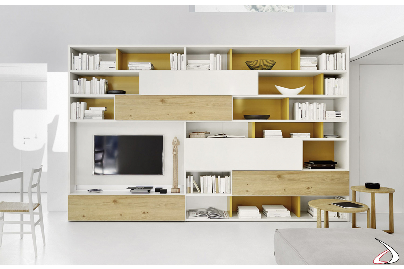 Mobile libreria design in legno da soggiorno