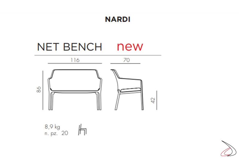Dimensioni divano da esterno modello Net Bench