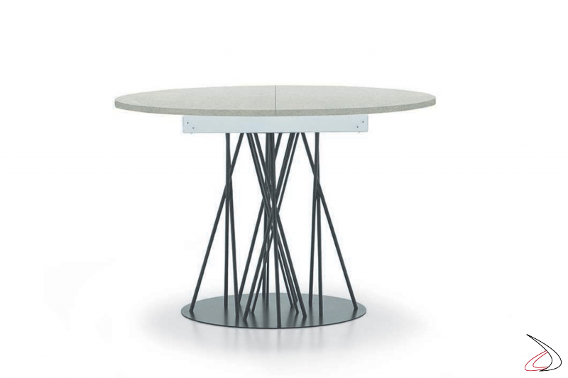 Table ronde moderne à rallonge pour le salon avec plateau en matériau synthétique
