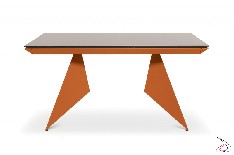 Tavolo allungabile moderno arancione con piano in vetro moka