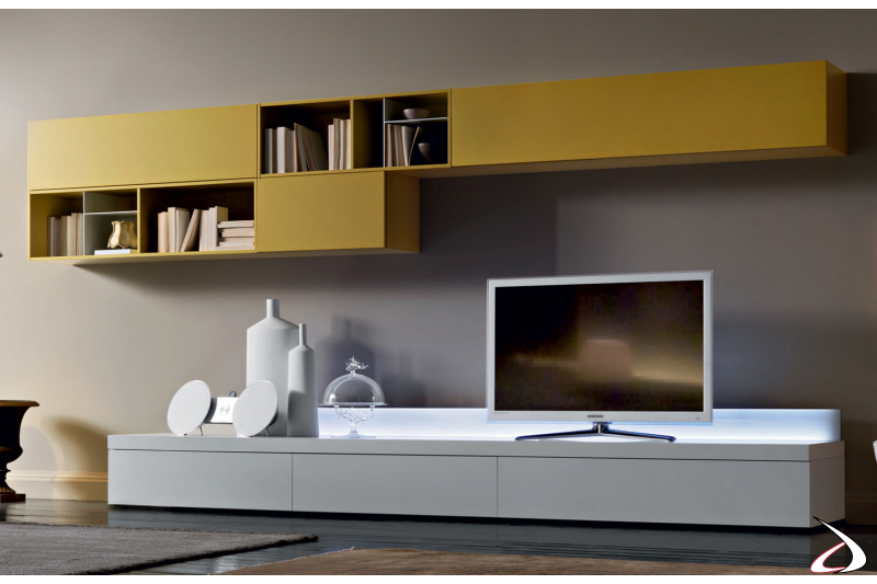 Living room wall unit with LED lighting