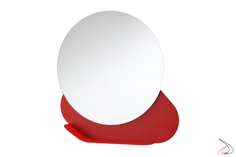Specchio rotondo con portaoggetti rosso Nuvola