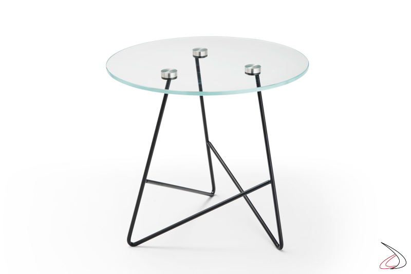 Tavolino moderno con gambe incrociate in vetro