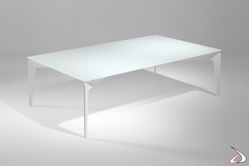 Tavolino bianco rettangolare in vetro da caffè