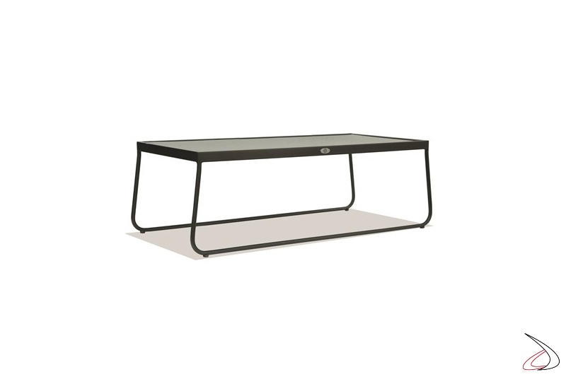 Tavolino rettangolare Moma struttura in alluminio color Carbon Balck e piano in vetro color nero.