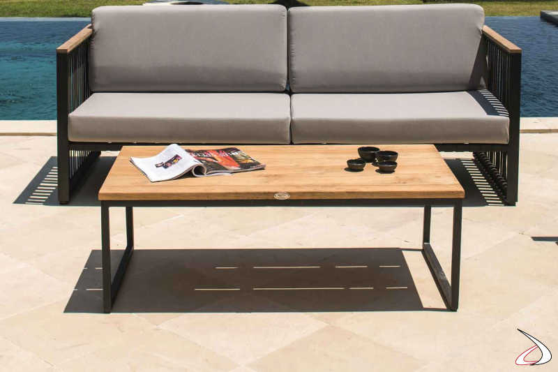 Tavolino rettangolare Horizon struttura alluminio verniciato e top in legno di Teak