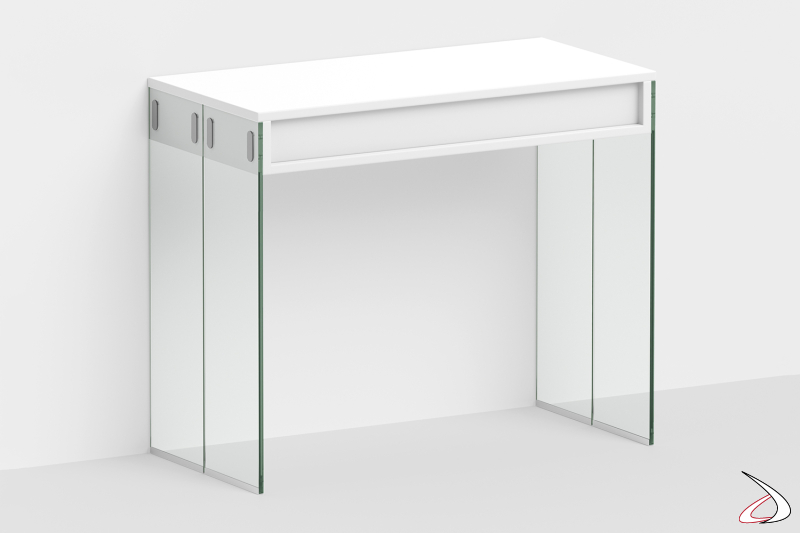 Tavolo consolle di design City con gambe in vetro e piano in laminato