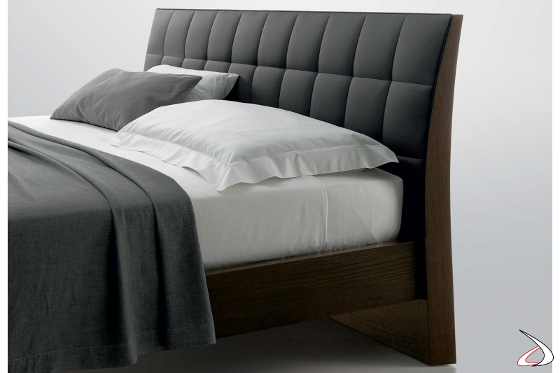 Padded headboard, upholstered in leather or faux leather