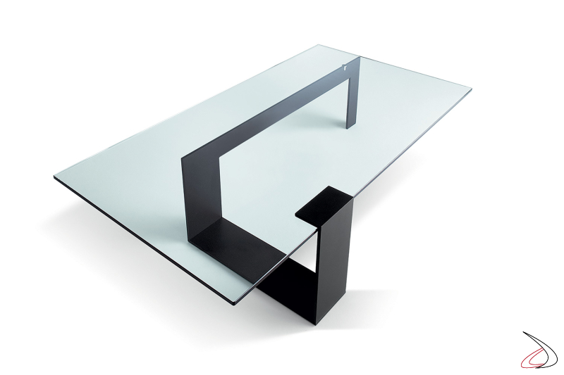 Tavolino basso rettangolare con piano in vetro trasparente