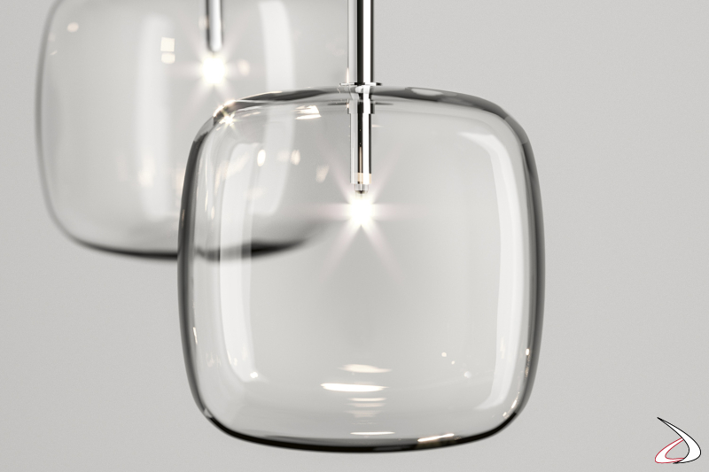 Lampada moderna e di design a sospensione a luce LED, in vetro. 
